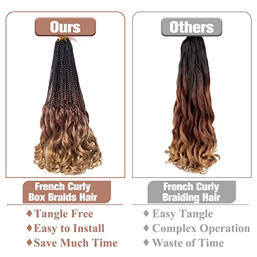 9 Packs Ombre Brown French Curl Crochet Braids 24 Inch Boho Box Braids Crochet Braids with Curly Ends Synthetic Goddess Braids Pre looped Crochet Hair for Women