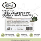 South Of France Natural Body Care Triple Milled Large 6OZ Bar Soap (Green Tea, 4 Bars)