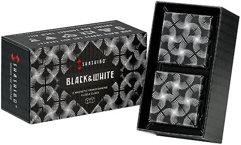 Shashibo Shape Shifting Box - Award-Winning, Patented Fidget Cube w/ 36 Rare Earth Magnets - Transforms Into Over 70 Shapes, Gift Box, Download Fun in Motion Toys Mobile App (Black & White, 2 Pack)