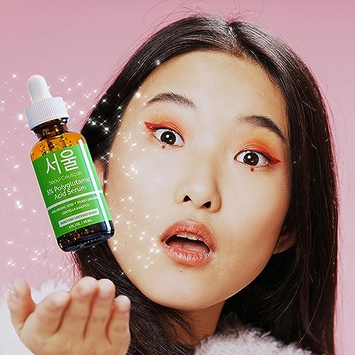 SeoulCeuticals Organic Polyglutamic Acid Serum - Korean Skin Care + Hyaluronic Acid + Centella Asiatica - K Beauty Anti Aging - Healthy Glowing Skin 1oz