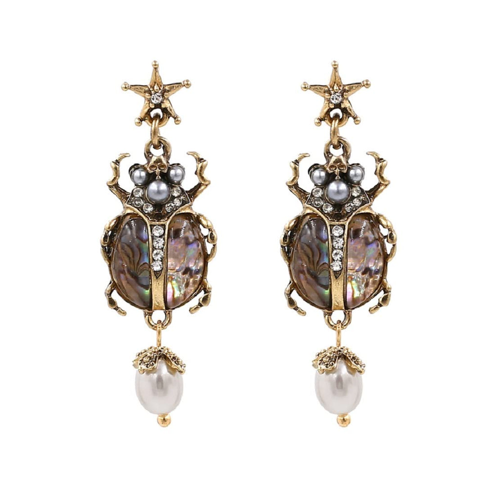 Beetle Earrings for Women, Cubic Zirconia Insect Drop Earrings, Cute Funny Jewelry