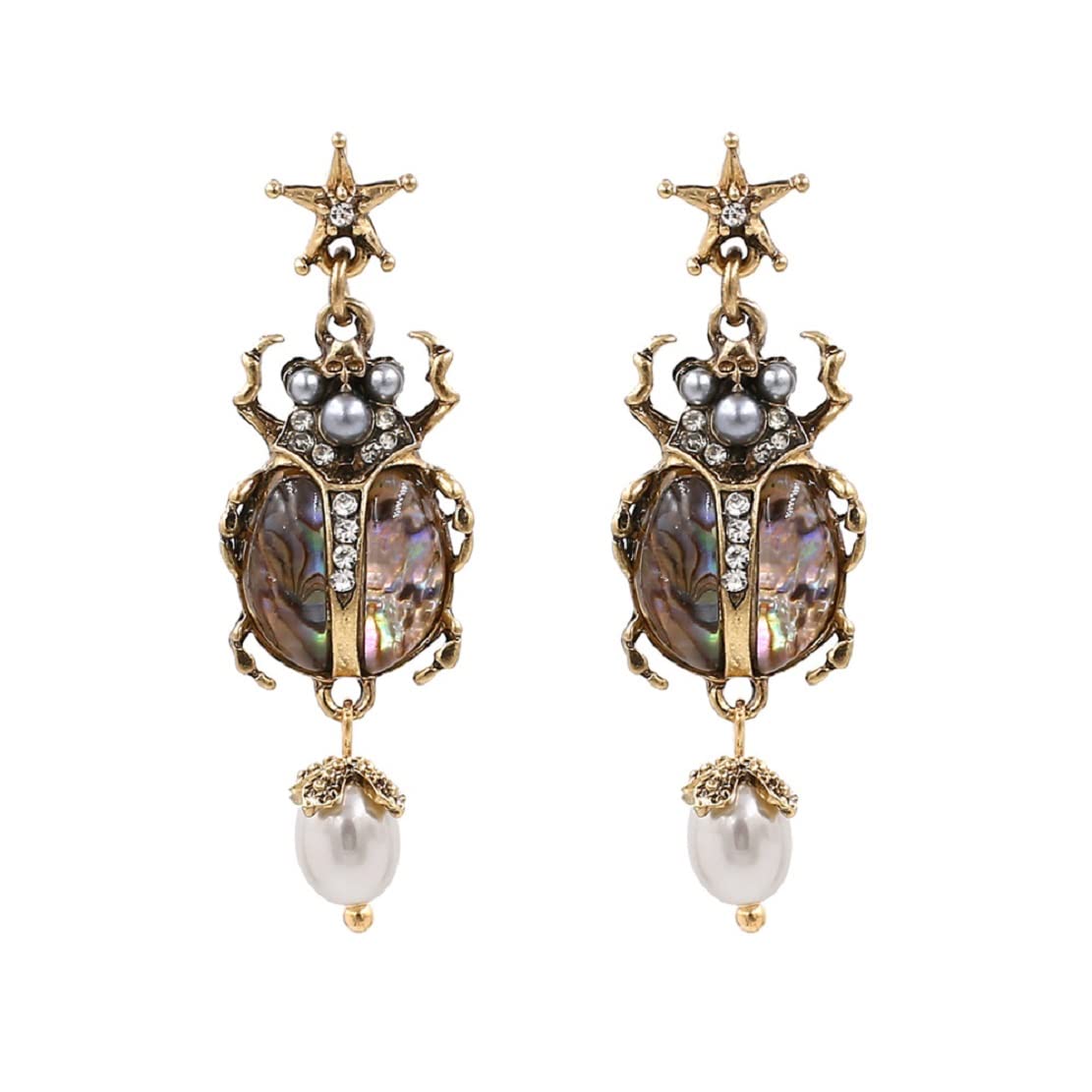 Beetle Earrings for Women, Cubic Zirconia Insect Drop Earrings, Cute Funny Jewelry