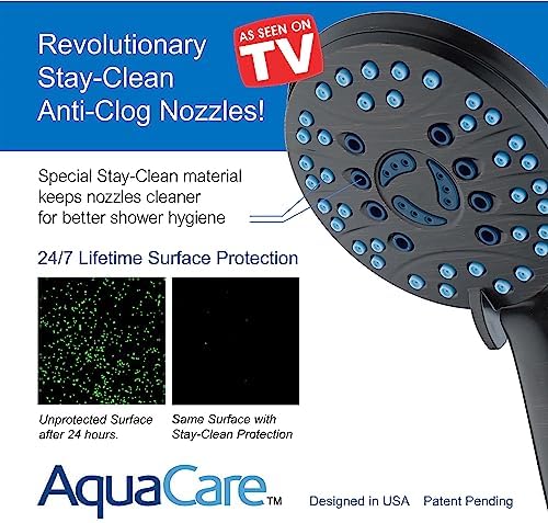 Hotel Spa AquaCare High Pressure 8-mode Handheld Shower Head, Anti-clog Nozzles - Built-in Power Wash to Clean Tub, Tile & Pets, Extra Long 6 ft. Stainless Steel Hose, Wall & Overhead Brackets