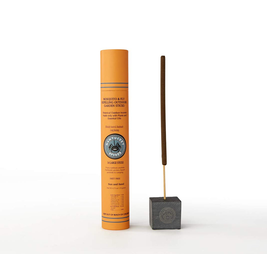 Nantucket Spider Mosquito Repellent Incense Sticks with Stone Holder, Sun & Sand Scent, Outdoor Use Only, 90+ Minute Burn Time, Essential Oil Blend