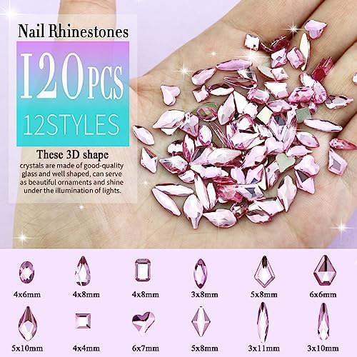 Dowarm 3200PCS Nail Art Rhinestones, Light Pink Flatback Rhinestones for Nails, Crafts, 12 Styles 3D Glass Crystal Nail Gems