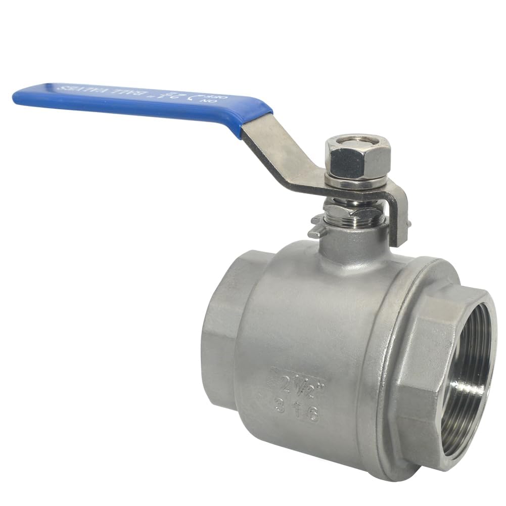 Megairon 316 Stainless Steel 1/8"~3" Full Port Ball Valve with Blue Vinyl Handle, NPT Female x Female Thread,1000 WOG (2-1/2")