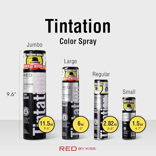 RED by Kiss Tintation Temporary Hair Color Spray, Extra Large Size, Instant Gray Root Cover Up, Water-Resistant, Smudge-Proof, Hairline & Barber Touch-Up, Quick Dry (Black, 11.5 OZ)