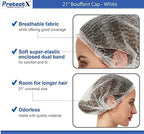 ProtectX 100-Pack White Disposable Hair Nets, Elastic Head Cover, Bouffant Caps, Sanitation Head Cover for Food Service, Spa Men & Women - 21 inch