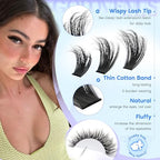 Lash Clusters Kit Wispy Lashes clusters Natural Fluffy Eyelashes Clusters 12mm 14mm 16mm Mixed Cluster Eyelash Extensions Kit D Curl DIY Individual Lashes Kit with Bond and Seal Lash Glue