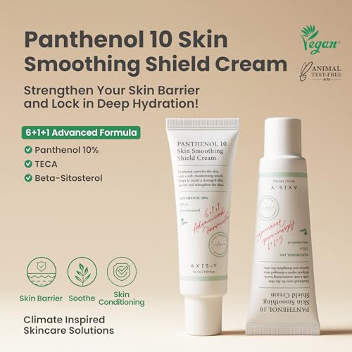 AXIS-Y Panthenol 10 Skin Smoothing Shield Cream - Daily Facial Moisturizer Barrier Cream for Long Lasting Hydration & Soothing - Vegan Korean Skin Care Face Lotion for All Skin Types - 1.69 fl. oz.