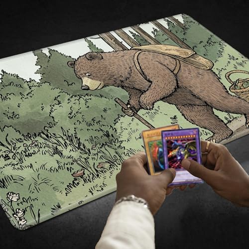 Playmats for Magic: The Gathering MTG Card Game Mat Plus 50 Pcs Card Sleeves, 24 x 14 inch TCG Mat with Stitched Edge for Commander Deck Duskmourn Board Game, Old Bear Walk