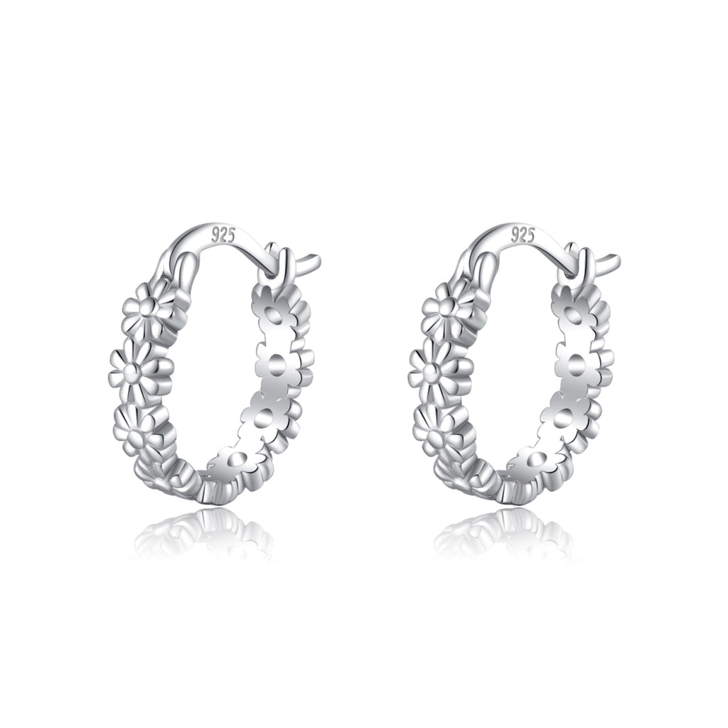 SLUYNZ Solid 925 Sterling Silver Daisy Flower Hoop Earrings for Women Teen Girls Cluster Flower Hoop Earrings (A-Sterling Silver)