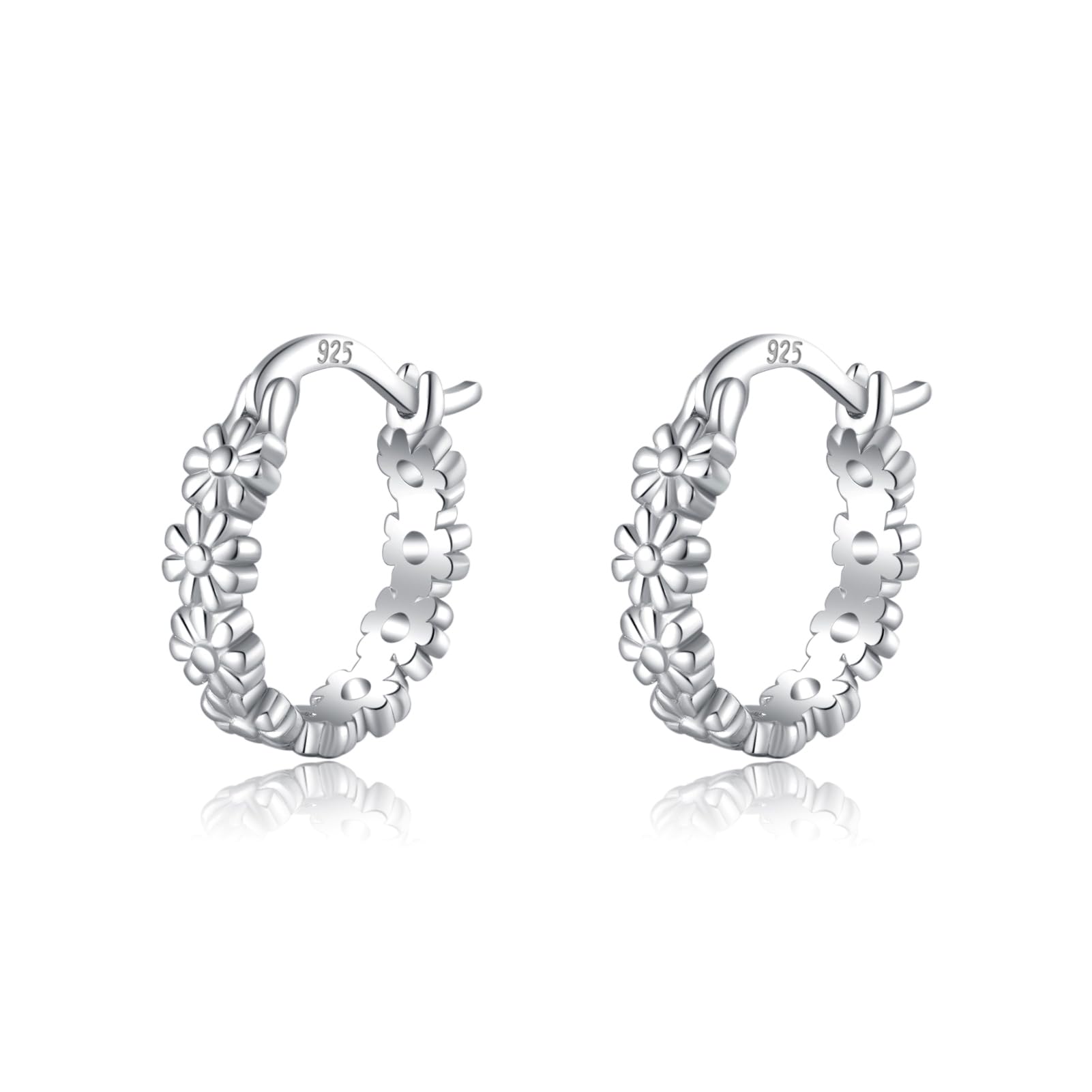 SLUYNZ Solid 925 Sterling Silver Daisy Flower Hoop Earrings for Women Teen Girls Cluster Flower Hoop Earrings (A-Sterling Silver)
