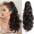 Pony Tails for Women Claw Clip Ponytail Extension Wavy 20" Synthetic Clips in Ponytails Hair Extensions Wigs Fluffy Hairpieces for Wedding Party Daily Use 6 Oz Darkest Brown