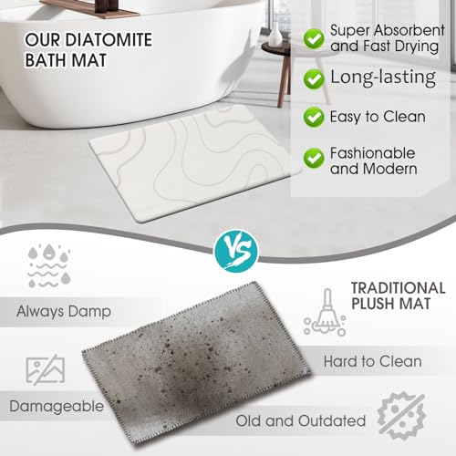 ZIKIBL Stone Bath Mat Diatomaceous Earth Shower Mat Non-Slip Super Absorbent Diatomite Stone Mats for Bathroom Floor/Ktichen Cuonter Quick-Drying Easy to Clean Light White