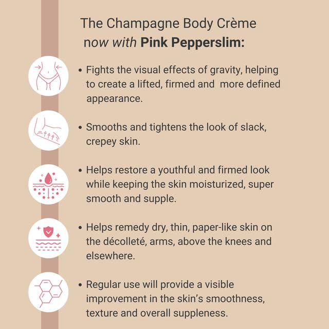 Consult Beaute Champagne Lift Hydrating Firming Body Cream with Pink Pepperslim for Crepey Skin Moisturizer Tightens, Tones & Hydrates Dry Skin on Arms & Legs - Vanilla Absolute, 8 oz.