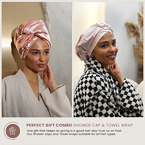 Reusable Shower Cap for Women Reusable Waterproof – Leakproof, Nonslip Hair Cap for Shower w/Comfy Flexiband – Soft, Breathable, Durable Shower Caps by SMPL OBJECTS (Blush)