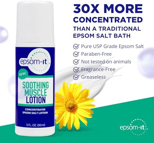 Epsom-It Soothing Muscle Lotion - Roll On Epsom Salt Lotion with Arnica for Muscle Aches and Stiffness, Knees and Tired, Achy Feet, Topical Magnesium Cream, 3oz.
