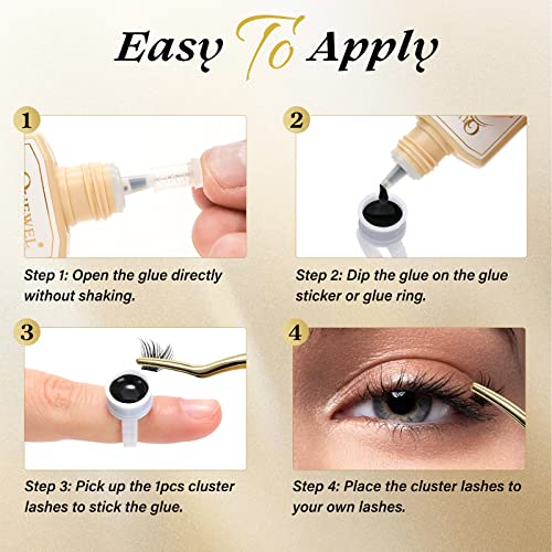 QUEWEL Lash Clusters Glue 10ml Cluster Lashes Glue Black DIY Lash Extensions Glue for Individual Lashes Long-Lasting Eyelash Glue No Irritation, Large Capacity No Shaking(Black-10ml)