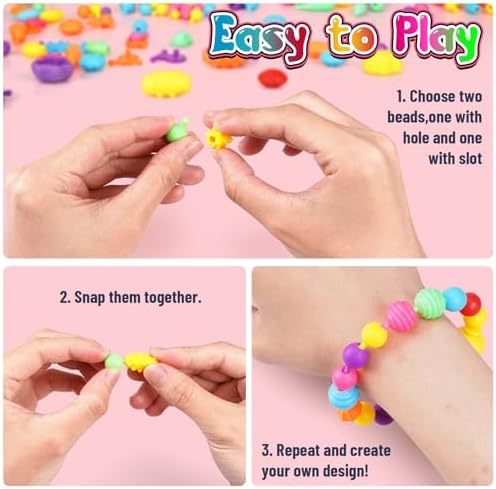 FUNZBO 650pcs Pop Beads - Jewelry Making Kit for 3 4 5 6 7 8 Year Old Little Girls, Arts and Crafts Toys for Kids, Necklace Bracelet Creativity Snap Set Top Best Christmas Birthday Gifts
