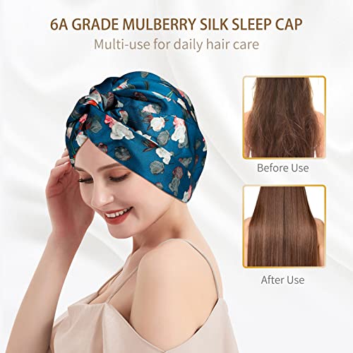 OLESILK Silk Bonnet for Sleeping Women: 100% Mulberry 22 Momme Silk, Adjustable Fit for Night Hair Care, No Frizz for Curls, Royalblue
