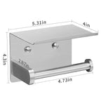 VAEHOLD Self Adhesive Toilet Paper Holder with Phone Shelf Stainless Steel Wall Mounted Toilet Paper Roll Holder - Rustproof and Bathroom Washroom Tissue Roll Holder with Storage Shelf - Silver