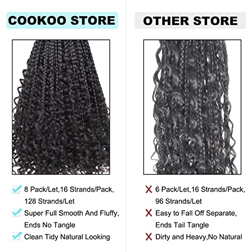 COOKOO 14 Inch Boho Box Braids Crochet Hair for Women 8 Pack Synthetic Bohemian Pre Looped Goddess Box Braids Crochet Hair Curly Ends Hippie Braiding Hair Extension 27M613#