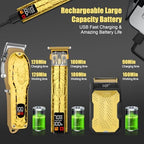 Professional Hair Clipper Set for Men Electric Shaver Razor Cordless Hair Cutting Barber Clippers Beard Trimmer Men’s Grooming Kit Gifts for him (Gold)