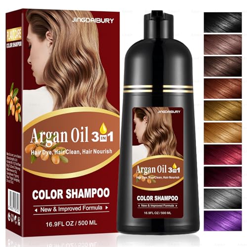 Wine Red Hair Dye Shampoo 3 in 1 with Argan Oil, Instant Hair Color Shampoo in Minutes, Salon-Quality & Long-Lasting Shampoo Hair Dye, Shampoo Para Canas Mujer, Easy to Use for Men Women 500ML