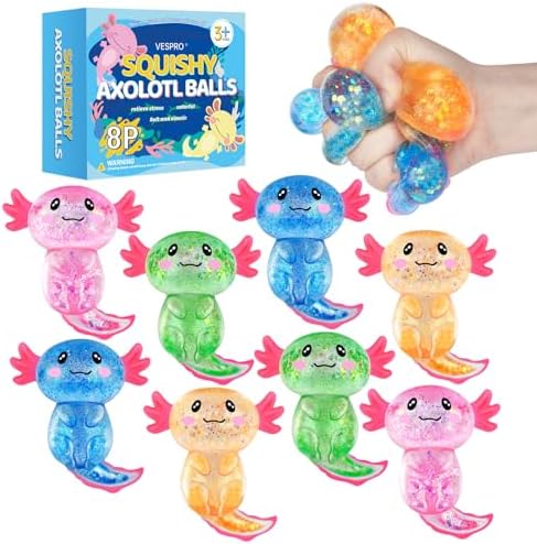 8 Pack Slow Rising Stress Ball, Cute Axolotl Stretchy Fidget Toys for Kids Adults, Stress Relief Stress Ball for Anxiety Relief, Ideal for Autistic Kids