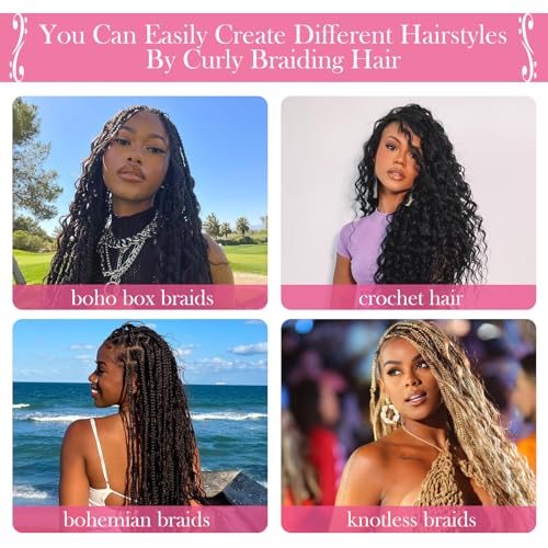 Curly Braiding Hair Boho Hair for Braiding Hair Ocean Wave Crochet Hair 18Inch Deep Curly Crochet Braids Wet and Wavy Braiding Hair Synthetic Crochet Hair for Black Women (4# 18 Inch (Pack of 6))