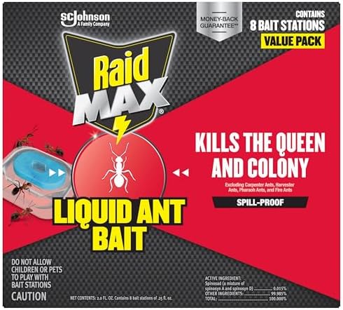 Raid Max Liquid Ant Bat; Kills Ants Where They Breed, For Indoor and Outdoor Use; 8 Bait Stations