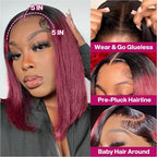 Ombre 99j Burgundy Closure Bob Wig Human Hair Wigs 1B 99j 5x5 Hd Lace Closure Wigs Human Hair For Black Women Straight Burgundy Human Hair Pre Plucked 200% Density Wig 99j Short Bob 12 Inch