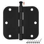 HOSOM 12 Pack Rounded Matte Black Door Hinges 3.5 x 3.5 inch with 5/8 Radius, Black 3 1/2 Interior Door Hinges, 3 ½"x 3 ½" Hardware