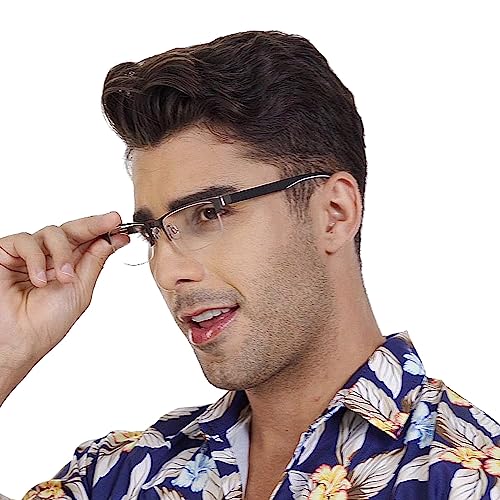 mrbobmslee 4 Pack Reading Glasses for Men, Blue Light Blocking Computer Readers, Anti UV Ray/Eye Strain/Glare, Metal Frame Eyeglasses with Pouches(175 Magnification Strength)