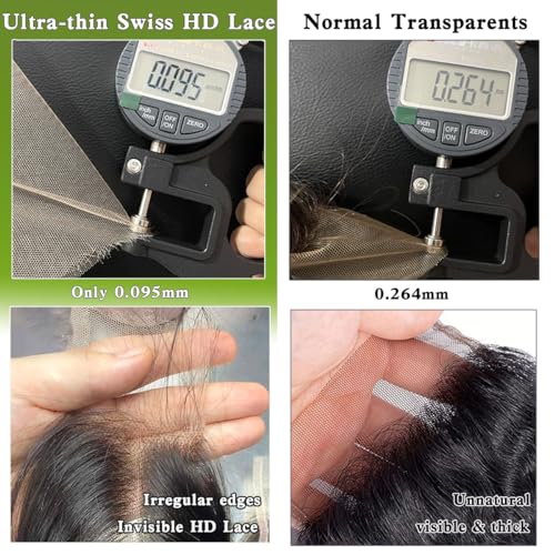 5x5 SKINLIKE Real HD Lace Closure Straight Human Hair 0.095mm Ultra-thin hd lace Closure with Tiny knots Brazilian Virgin Human Hair Free Part Closure pre plucked with Natural Hairline, 16inch