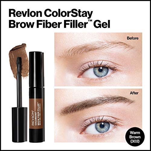 Revlon ColorStay Brow Fiber Filler, Longwearing & Volumizing Waterproof Eyebrow Gel, 302 Warm Brown, 0.23 fl. oz.