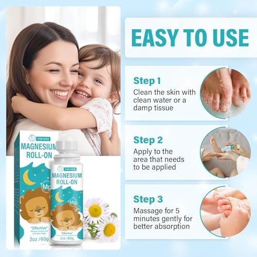 Magnesium Lotion for Kids, Easy to Use Magnesium Cream Roll-on Applicator, Magnesium Lotion, Relaxing and Helps Sleep Peacefully，60ml