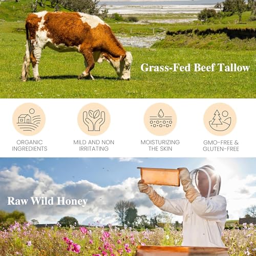 Beef Tallow Balm for Skin Care - Natural Moisturizer for Face & Body-Honey Balm with Vitamins-Whole Body & Face Moisturizer (2PCS)
