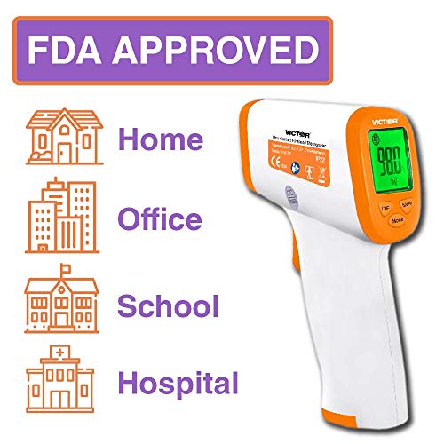 Victor T9000 Non-Contact Digital Infrared Forehead and Wrist Thermometer, for Adults and Kids, Quick 1 Second Readings, 3-Color Temperature Warning Display, White/Orange