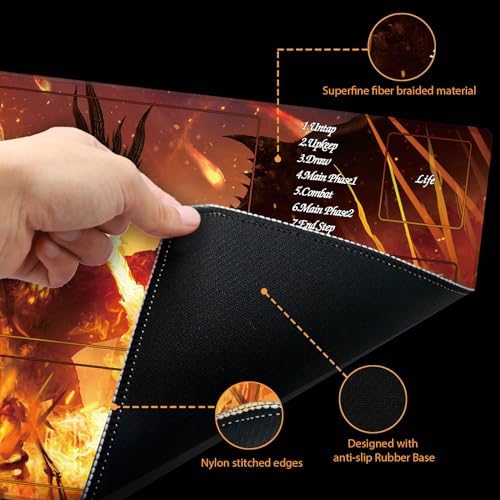 MTG Playmat TCG Playmat -Includes Storage Tube and 7 Dice-Experience Top-Tier Quality and Edge-Locking Waterproof and Non-Slip Mat! (playmat with Zones, 2-A Vicious fire-Breathing Dragon)