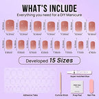 BTArtbox Press On Nails Short - Glue on Nails Square, Soft Gel Light Weight Fake Nails with Glue, Reusable Semi-Transparent Stick On Nails in 15 Sizes, Hot Cocoa