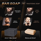 6 Pack Bossman Mens Bar Soap 4-in-1 All Natural Organic Beard Wash, Shampoo, Body Wash, Shaving and Bath Soap - Essential Beard Care, Scent- Eucalyptus and Tea Tree