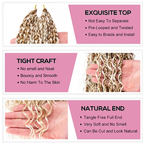COOKOO 14 Inch Boho Box Braids Crochet Hair for Women 8 Pack Synthetic Bohemian Pre Looped Goddess Box Braids Crochet Hair Curly Ends Hippie Braiding Hair Extension 27M613#