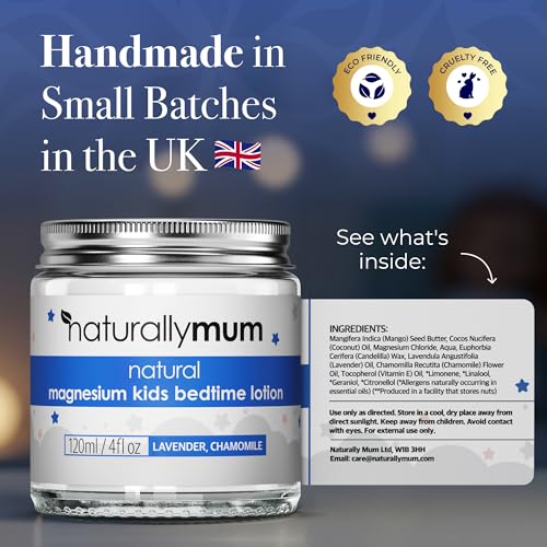 NATURALLY MUM - Magnesium Lotion for Kids & Babies [NATURAL & SAFE] - Juniors Bedtime Lotion - Magnesium Cream for Kids & Babies - Magnesium Lotion for Sleep Kids & Toddlers - Lavender & Chamomile