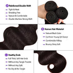 Brazilian Body Wave 3 Bundles With Closure Free Part (16 18 20+14) Body Wave Bundles with 4X4 Closure 100% Unprocessed Virgin Hair Weft Human Hair Bundles with Swiss Lace Closure Natural Color