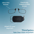 Always With You by ThinOptics Keychain Reading Glasses - Slim, Folding Armless Pocket Readers with Protective Keychain Case - Lightweight, Durable & Convenient - Black, Black 1.0x
