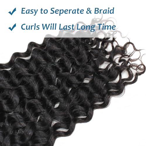 Water Wave Bulk Braiding Hair - 25% Human Hair Mixed Hair For Human Braiding Hair No Weft Curly Bundles 180g (1 Pack—2 Bundles) Boho Braids Wet and Wavy Synthetic Hair Extensions(24 Inch, 1B)