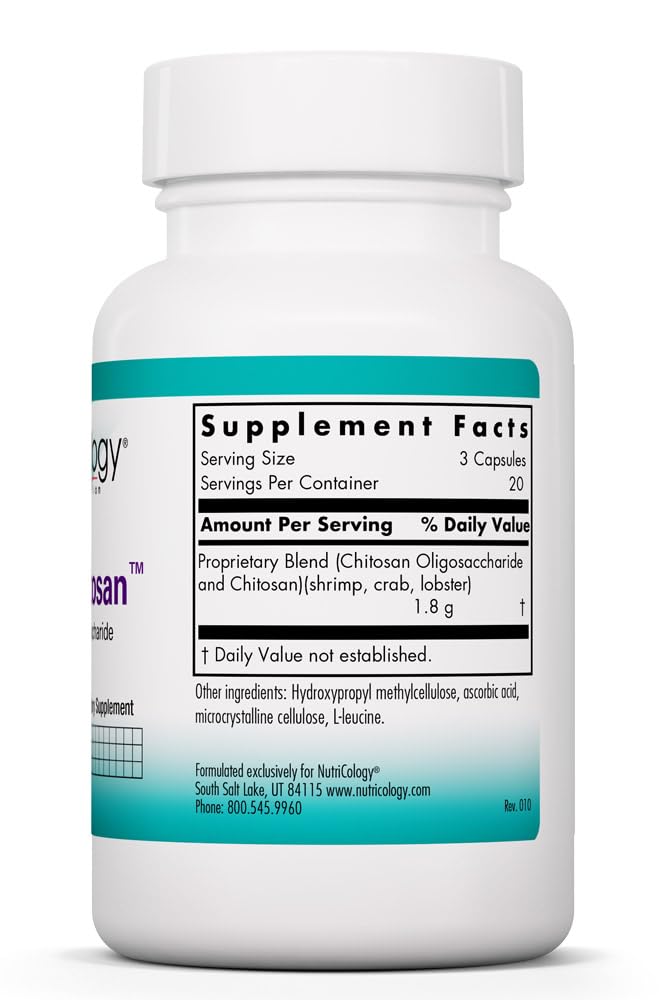 Nutricology MicroChitosan - Chitosan Oligosaccharide Supplement - Gut & Digestive Support - Antioxidant & Cleansing Support - Hypoallergenic - 20 Servings - 60 Vegicaps
