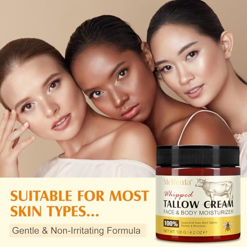 Beef Tallow for Skin, Beef Tallow for Face, Organic Beef Tallow Face Moisturizer, Natural Tallow and Honey Balm, Pure Beef Tallow Moisturizer Body, Grass Fed Beef Tallow, All Skin Types 4.2 Oz